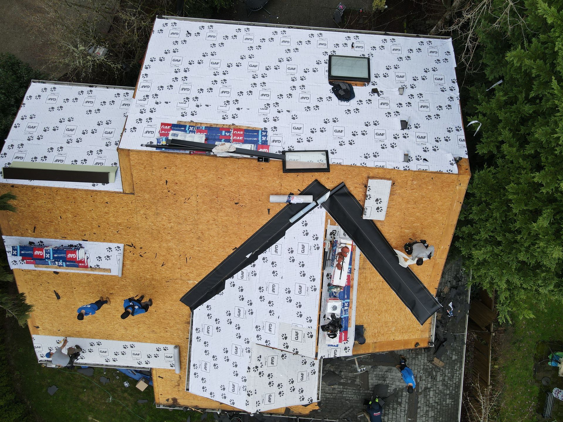 An aerial view of a house that is being remodeled