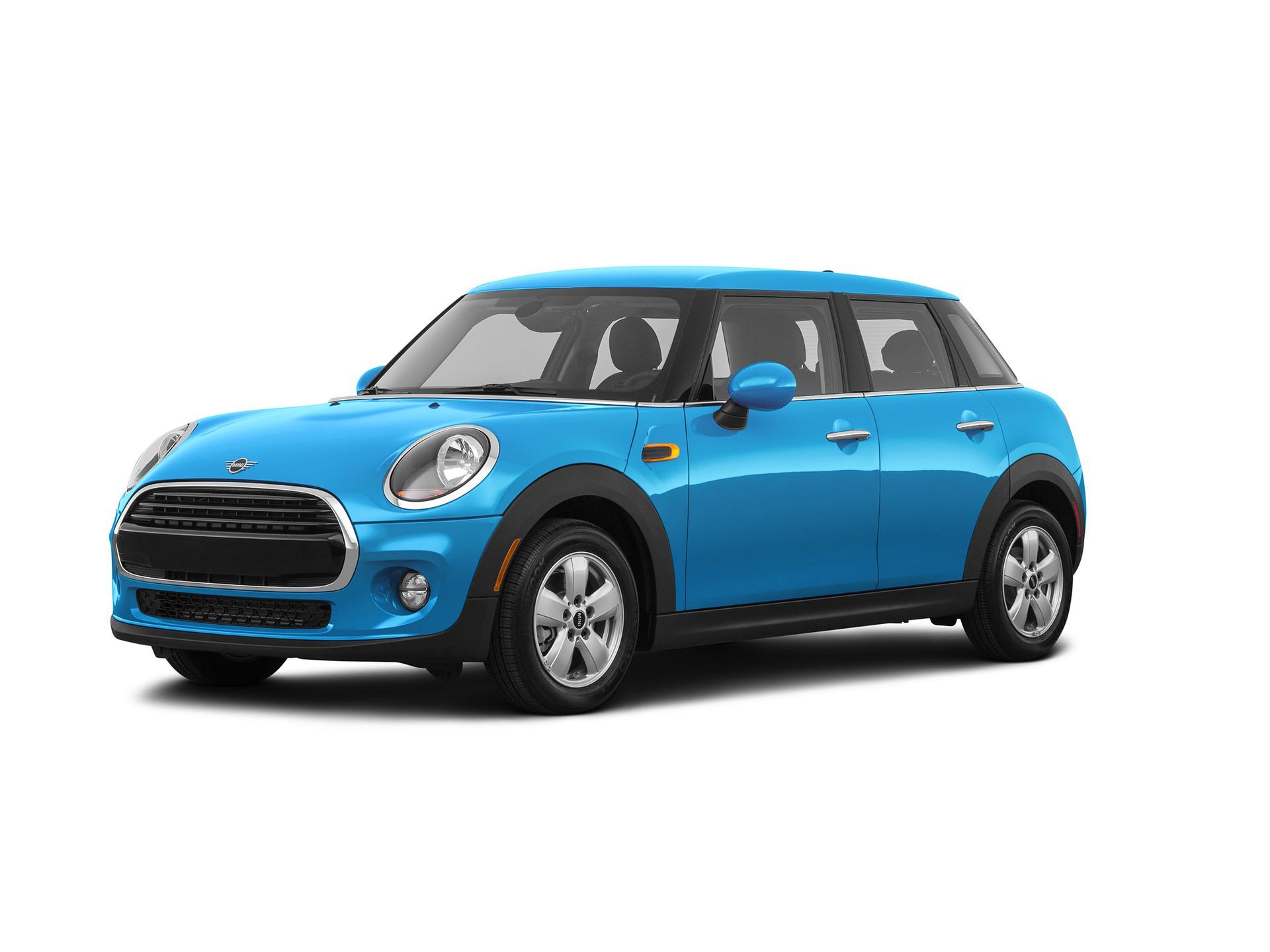 A blue Mini Cooper.