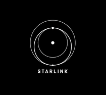 Starlink logo in white on a black background with circular orbit lines and a central dot