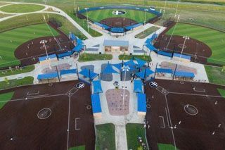 An aerial view of a baseball field with a lot of fields.