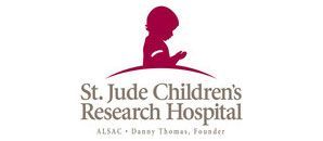 St. Jude Children's Research Hospital logo with a child silhouette in burgundy and text below.
