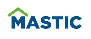 Logo with a green house-shaped graphic above the blue word