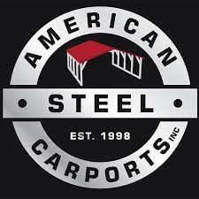 American Steel Carports logo in black, white, and red with “Est. 1998” text