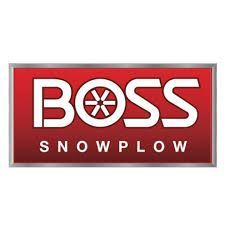 BOSS Snowplow logo on a red background with bold white lettering and a wheel emblem in the O