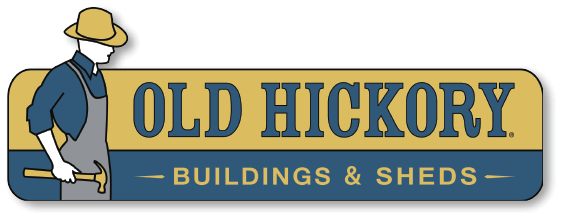 Old Hickory Buildings & Sheds logo with a person in a hat holding a hammer