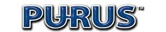 Blue “PURUS” logo with metallic outline on a white background