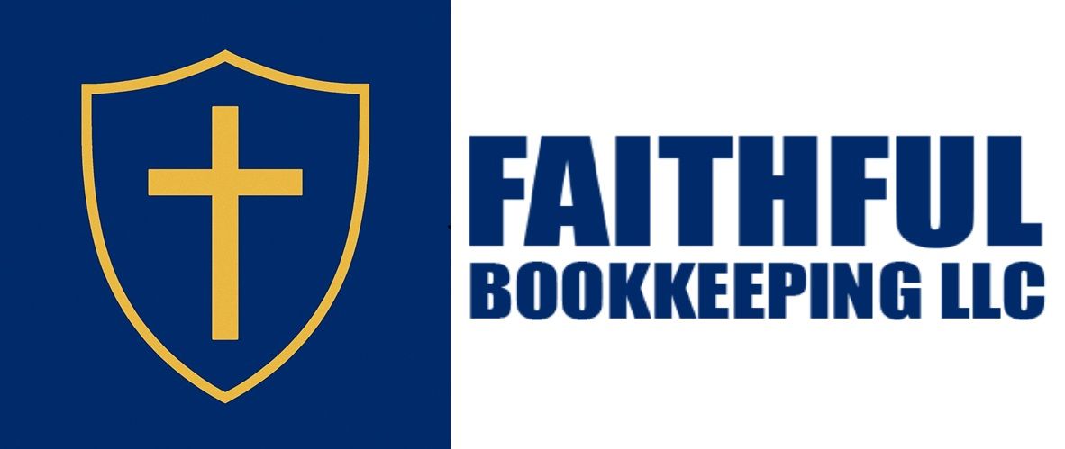 Logo for Faithful Bookkeeping LLC, in blue, on a white background.