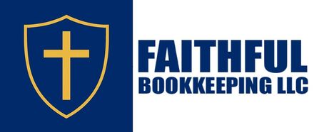 Logo for Faithful Bookkeeping LLC, in blue, on a white background.