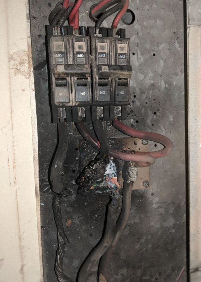 Burnt wires on the circuit breaker box