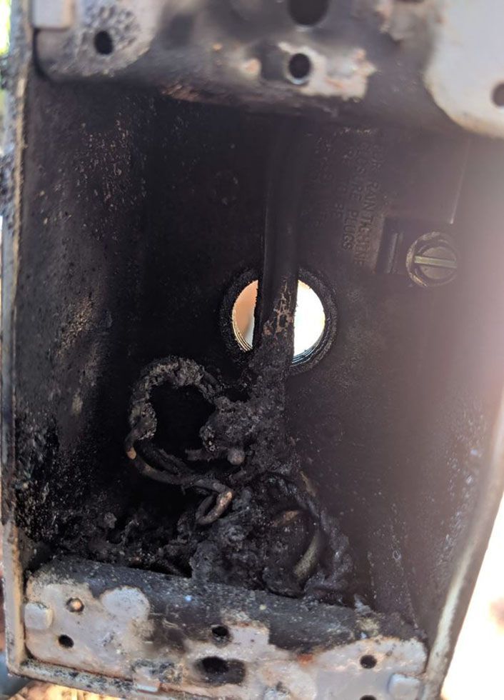 Burnt wires due to faulty breaker box