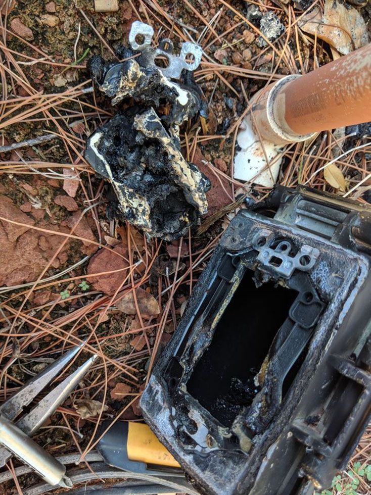 Burnt electrical outlet box