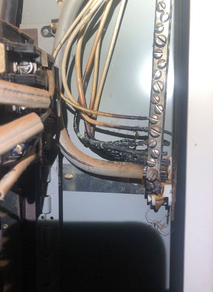 Burnt electrical outlet box