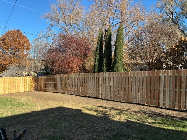 Backyard area with an old wooden fence and dry brown grass.