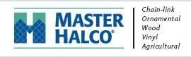 Master Halco logo with fence types listed: chain-link, ornamental, wood, vinyl, agricultural.