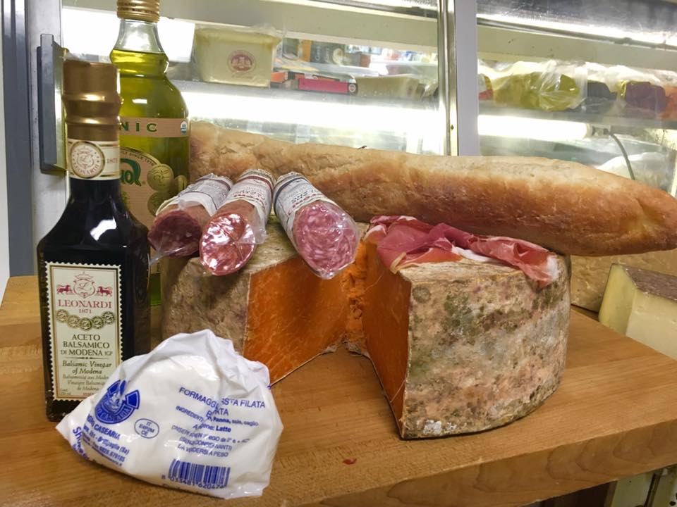 Italian burrata, baguette, prosciutto di Parma, salami, and some fine olive oil and vinegar