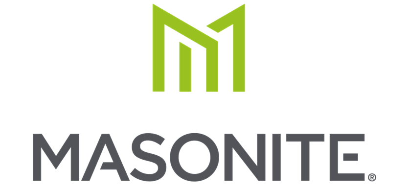 Masonite logo with green stylized M above gray wordmark