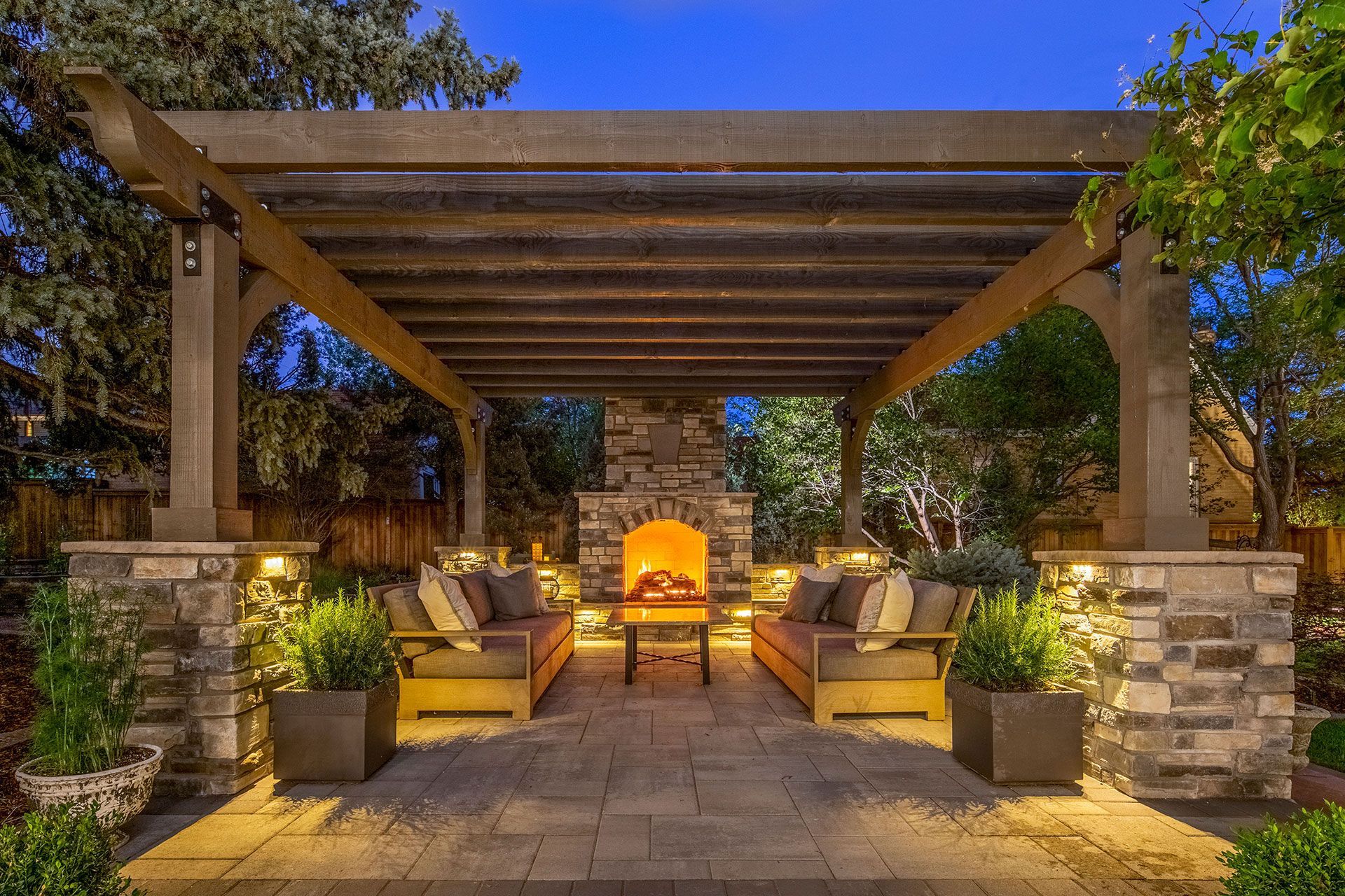 pergola with fireplace