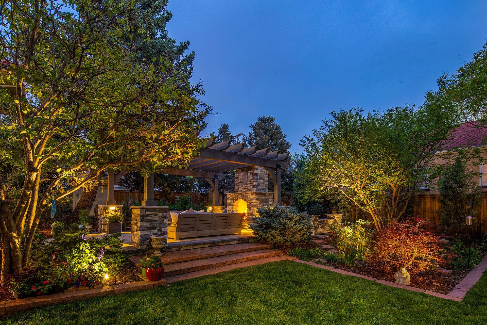 outdoor living space at night