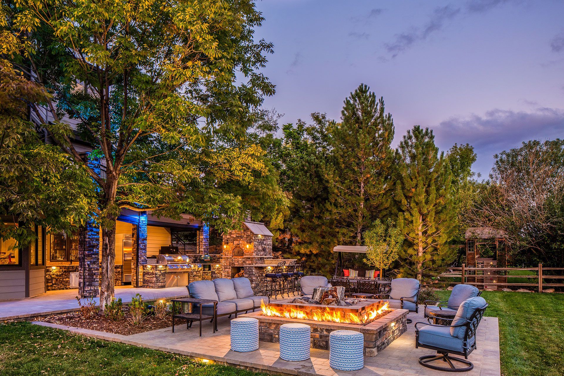 outdoor patio with many trees
