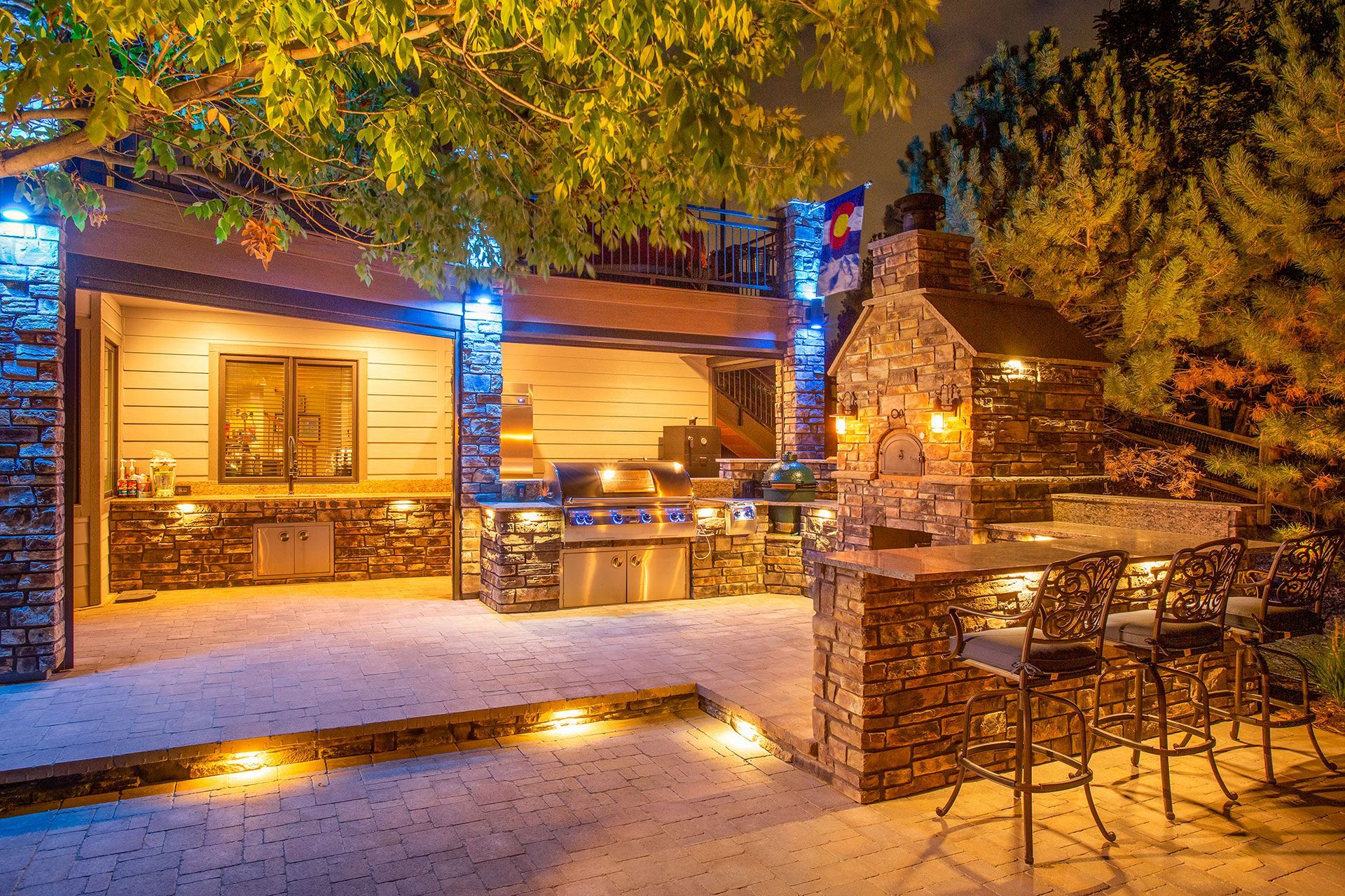 well lit outdoor kitchen