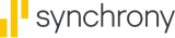The word synchrony is written in black and yellow on a white background.
