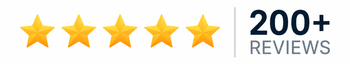 Five gold stars next to “200+ REVIEWS” text