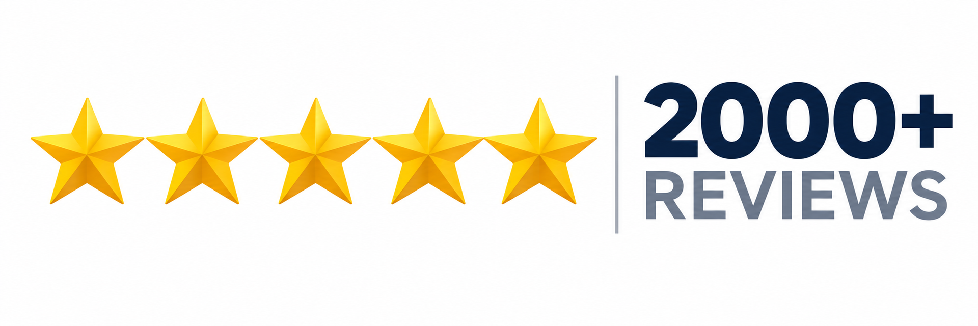 Five gold stars beside “2000+ REVIEWS” in blue and gray text