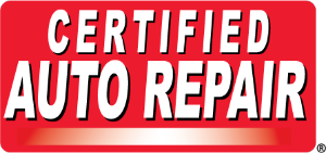 Red sign reading “CERTIFIED AUTO REPAIR” in bold white letters