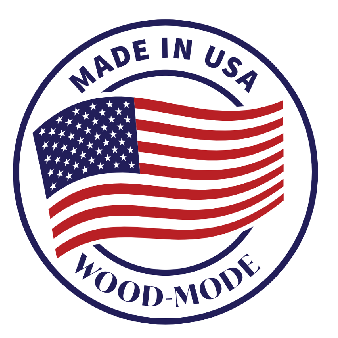 A round logo with a waving American flag inside, text 