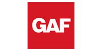 GAF logo in white letters on a red square background