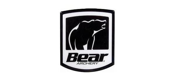 Bear Archery logo with a white bear silhouette on a dark brown shield background