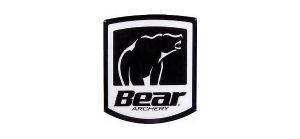Bear Archery logo with a white bear silhouette on a dark brown shield background