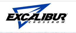 The logo for excalibur crossbow is blue and black