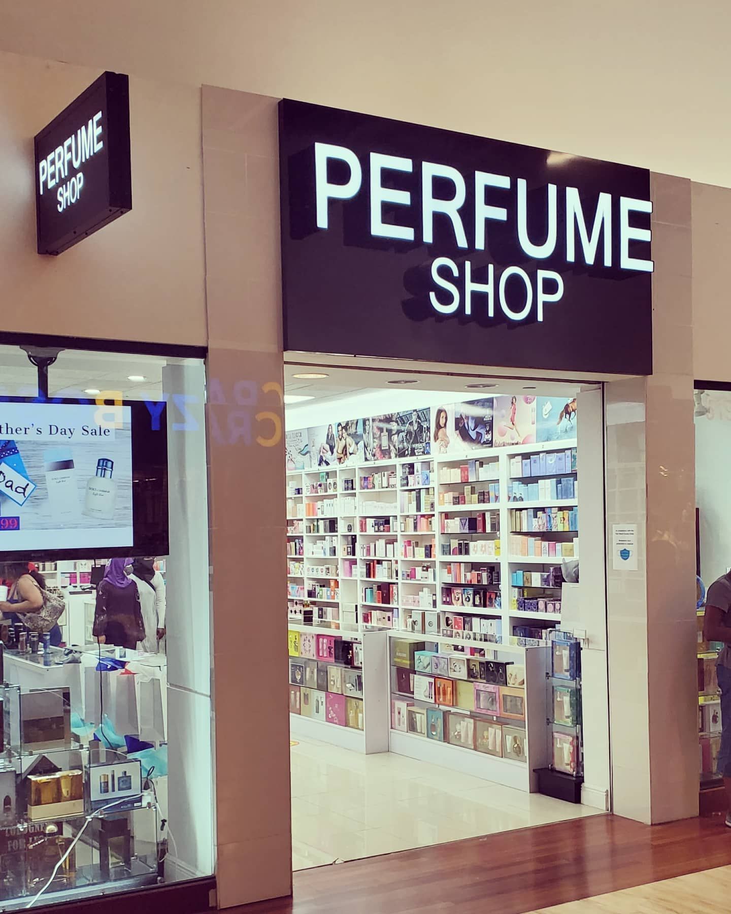 The perfume shop is located in a mall