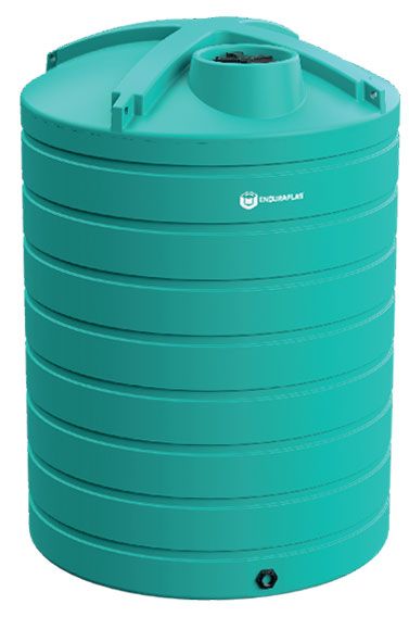 A green water tank is sitting on a white surface.