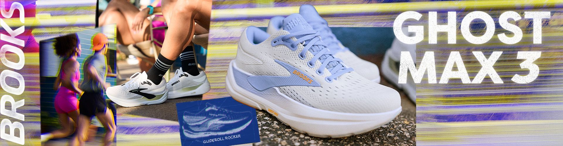 Brooks Ghost Max 3 shoe advertisement with runners and shoes.