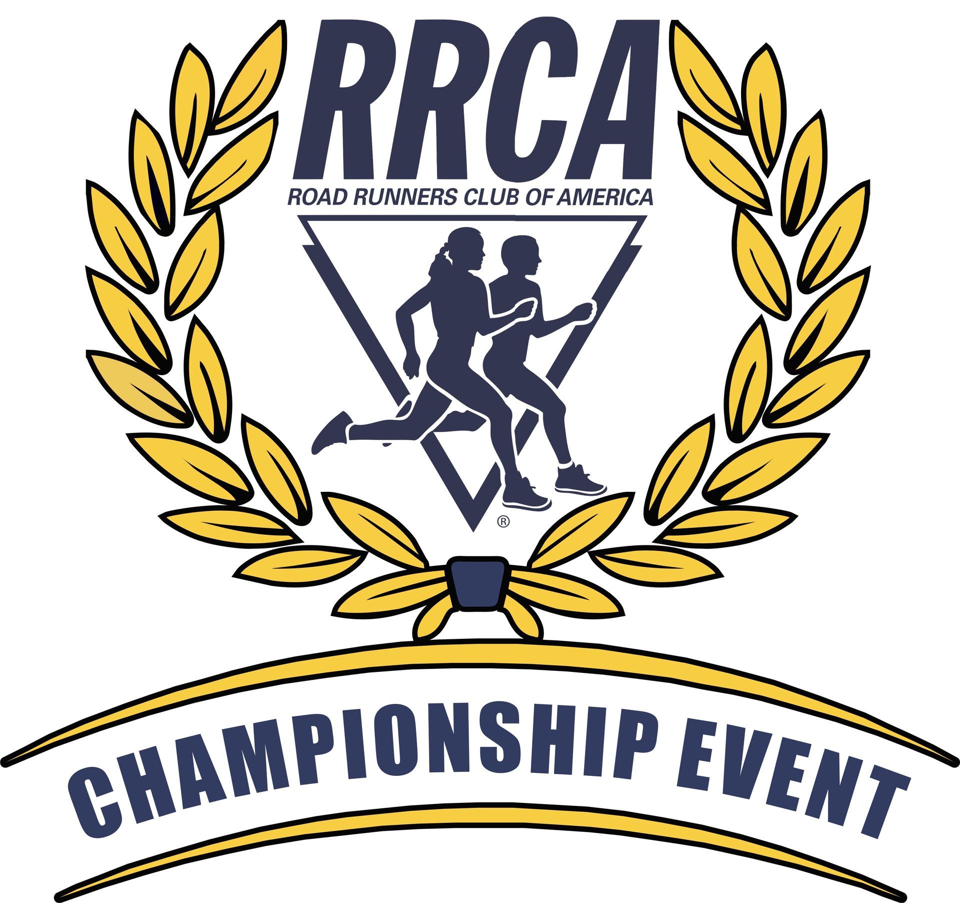 RRCA Championship Event logo with two runners inside a triangle, laurel wreath, text 