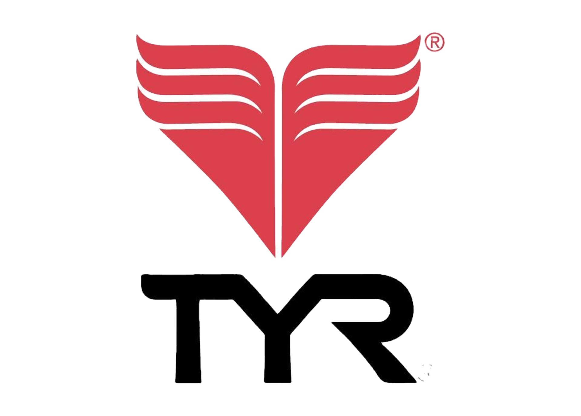 TYR logo: Red wing-shaped symbol above black wordmark TYR.