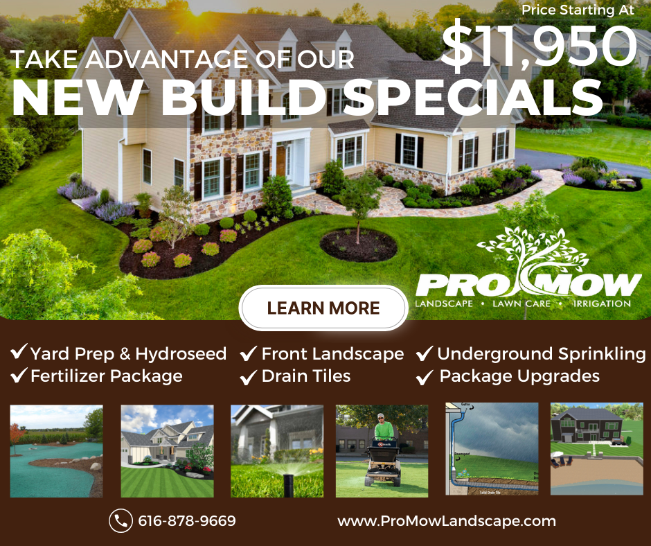 An advertisement for pro mow shows a house with a lush green lawn