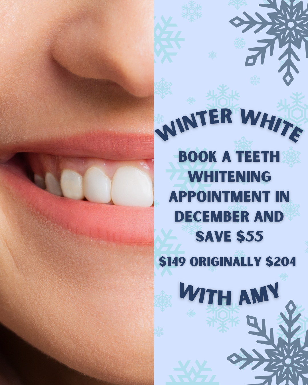 Advertisement for Amy, an esthetician and Jane Iredale ambassador at Swan Cove, offering makeup services.