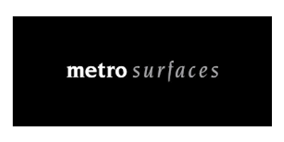 Metro Surfaces logo on a black background. 