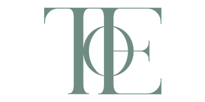 Tiles of Ezra Logo with stylized letters T, O, and E in a muted green color.