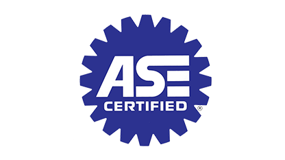 Blue and white ASE Certified logo with gear-shaped border.