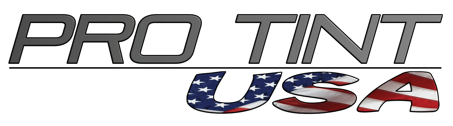 A logo for Pro Tint USA with an American Flag on it