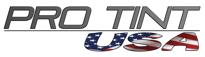 A logo for Pro Tint USA with an American Flag on it