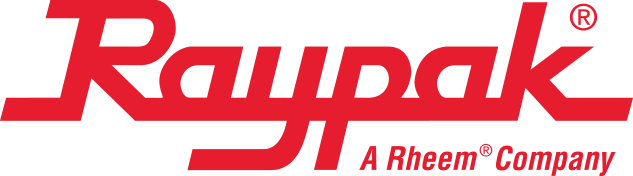A red logo for raypak a rheem company