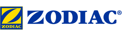 A blue and yellow logo for a company called zodiac.