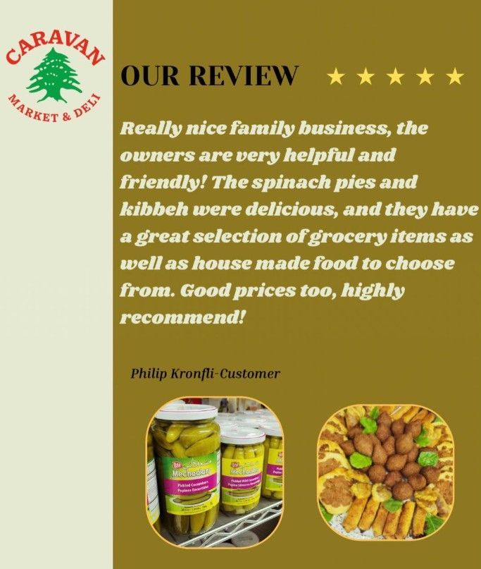 Caravan Market & Deli review: Spinach pies, kibbeh, and grocery items. Good prices.
