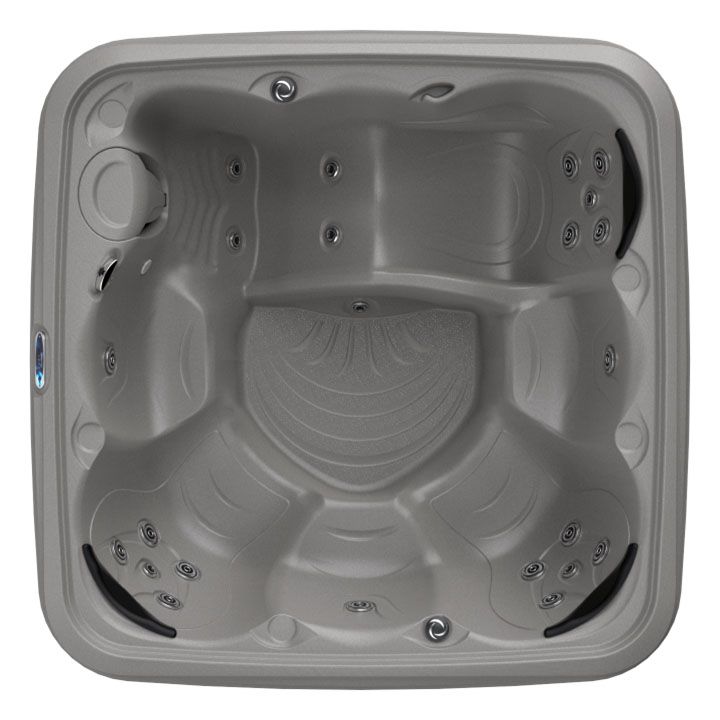 An aerial view of a gray hot tub on a white background