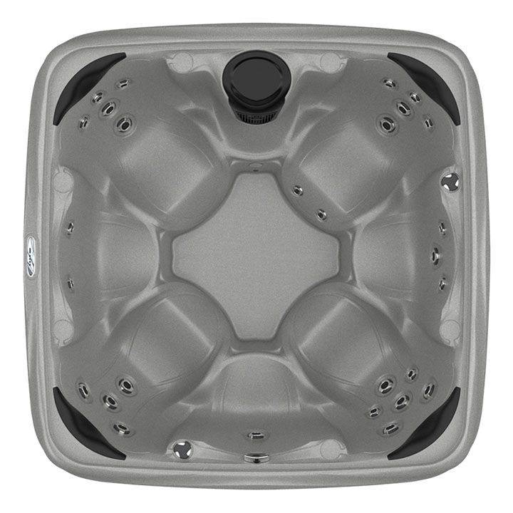 An aerial view of a gray hot tub on a white background